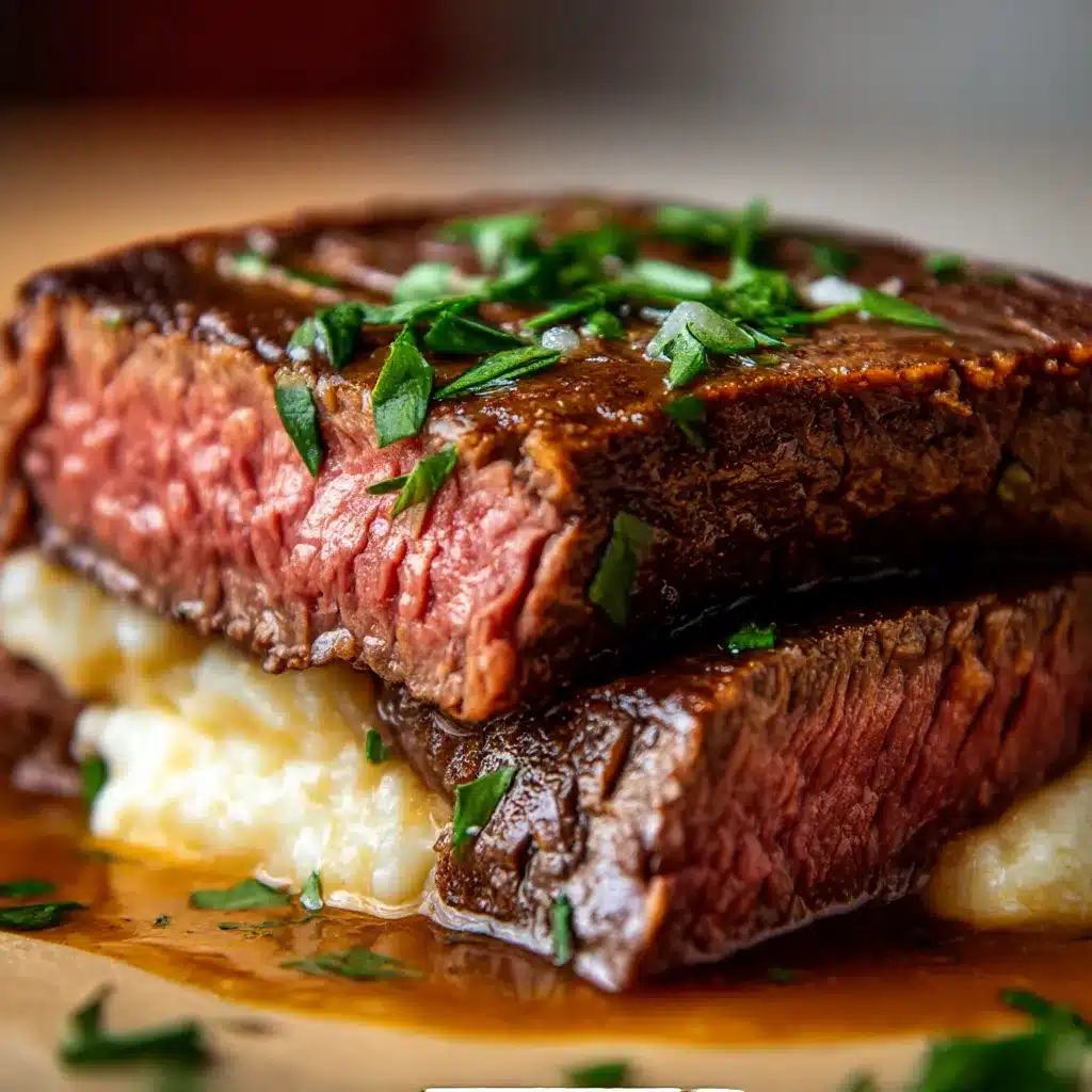 Beef Manhattan open-faced sandwich topped with rich gravy and served with mashed potatoes