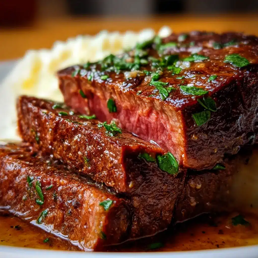 Beef Manhattan open-faced sandwich topped with rich gravy and served with mashed potatoes