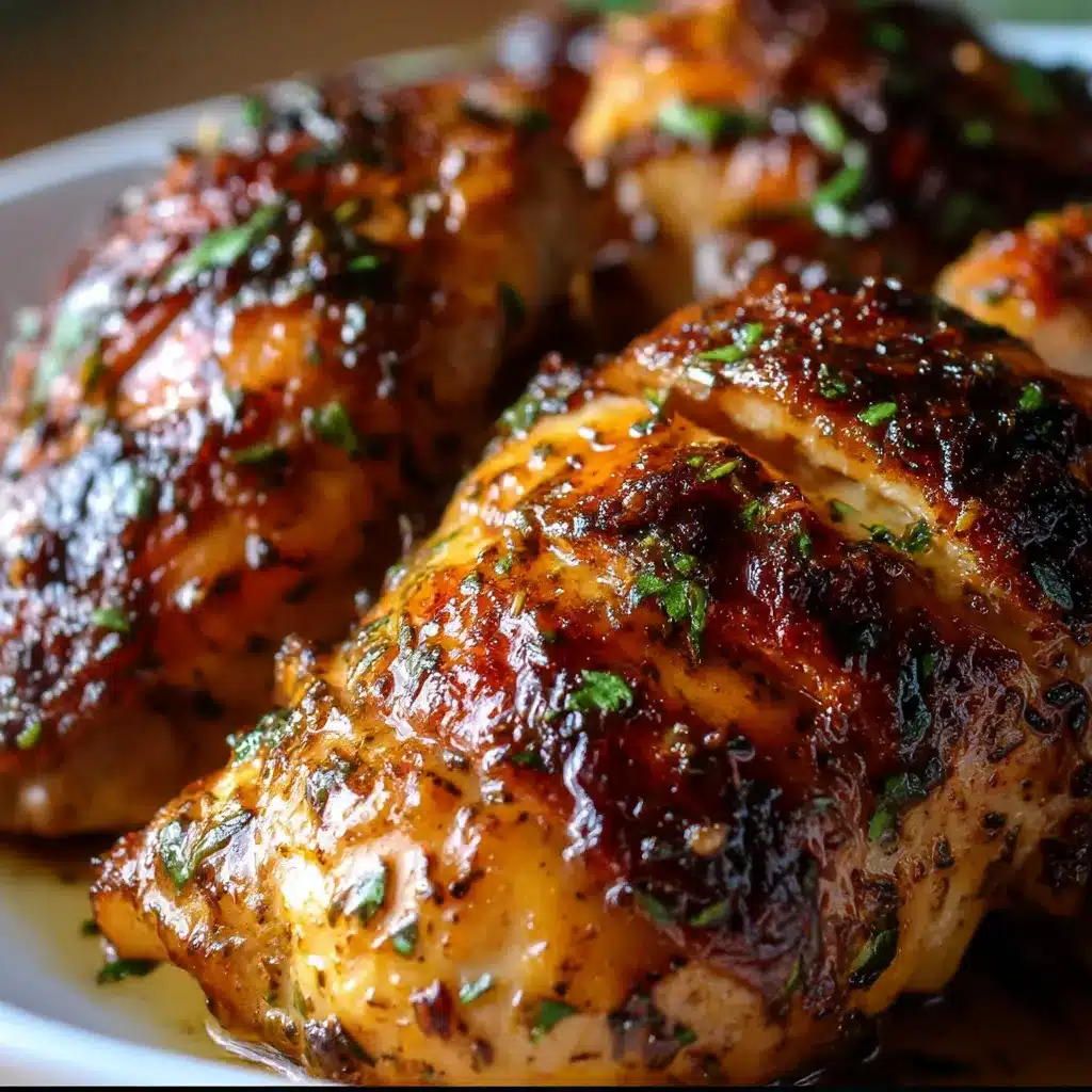 Juicy marinated chicken cooking on grill with vibrant herbs and lemon wedges
