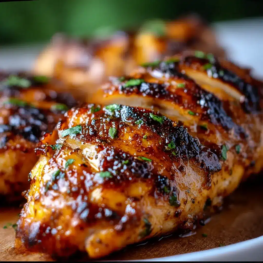 Juicy marinated chicken cooking on grill with vibrant herbs and lemon wedges