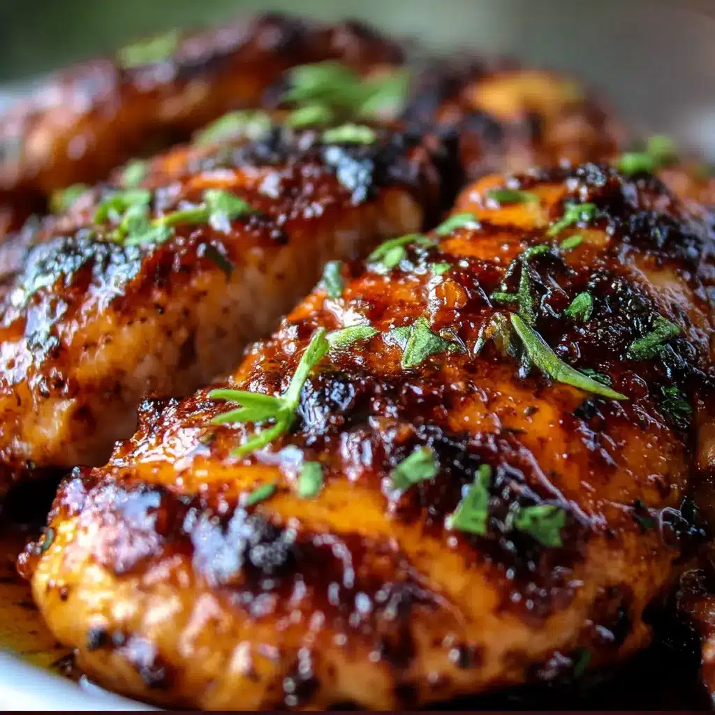 Juicy marinated chicken cooking on grill with vibrant herbs and lemon wedges