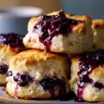 Blueberry butter swim biscuits baked in butter with golden edges and juicy blueberries