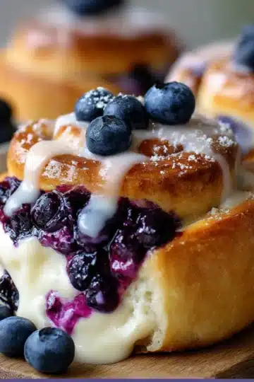 Warm Blueberry Cheesecake Rolls with Flaky Crescent Dough on a White Plate