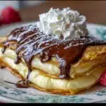 Boston Cream Pie Crepes with creamy vanilla custard and rich chocolate ganache drizzle