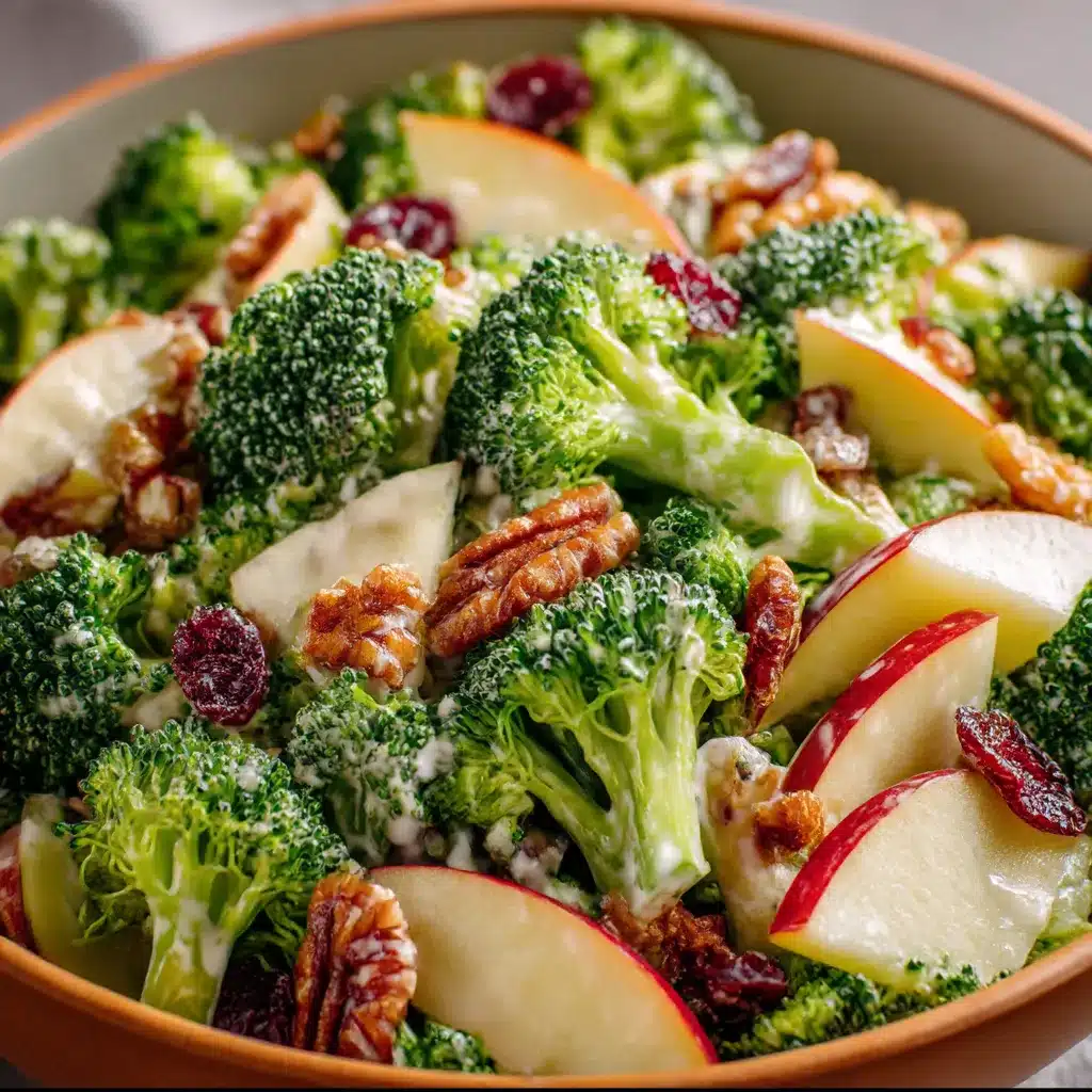 Broccoli apple salad with cranberries and creamy yogurt dressing in a bowl