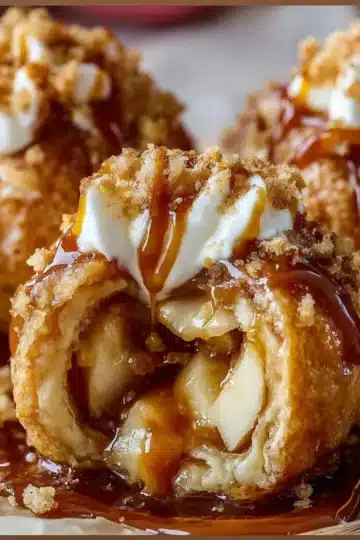 Caramel Apple Pie Bombs with golden biscuit exterior and gooey caramel apple center fresh from the oven