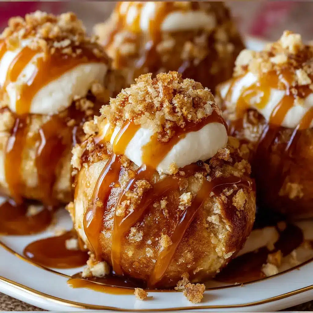 Caramel Apple Pie Bombs with golden biscuit exterior and gooey caramel apple center fresh from the oven