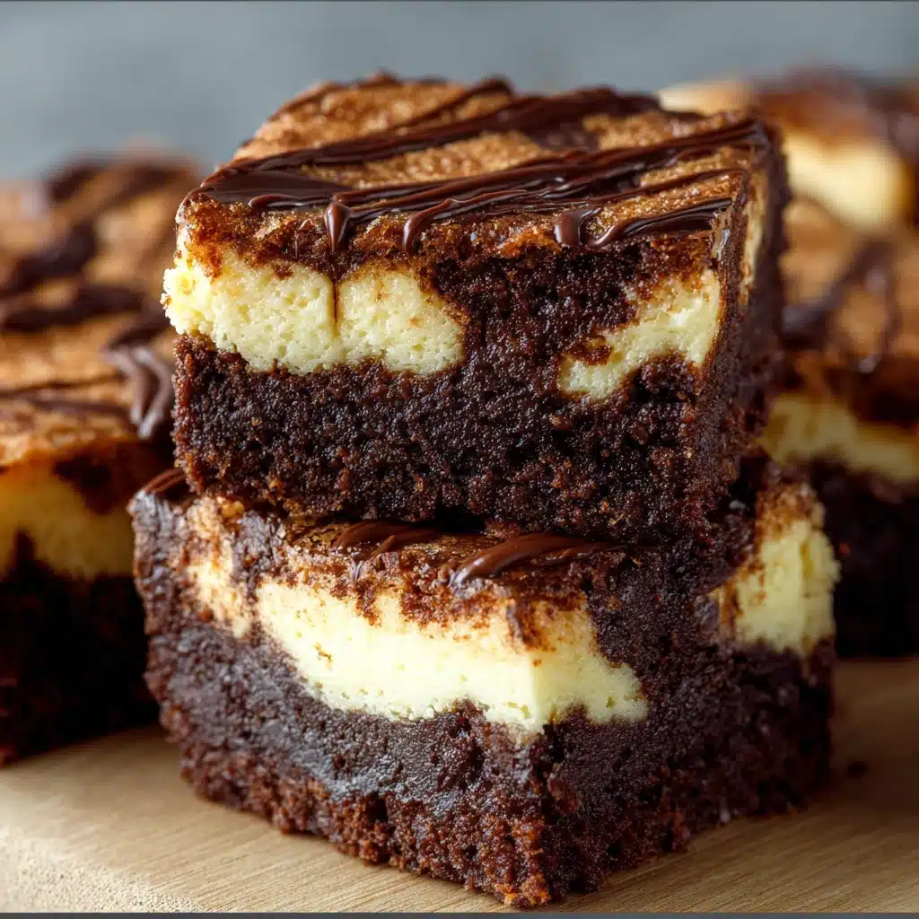 Cheesecake brownies with rich chocolate layers and creamy cheesecake swirls sliced into squares