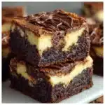 Cheesecake brownies with rich chocolate layers and creamy cheesecake swirls sliced into squares