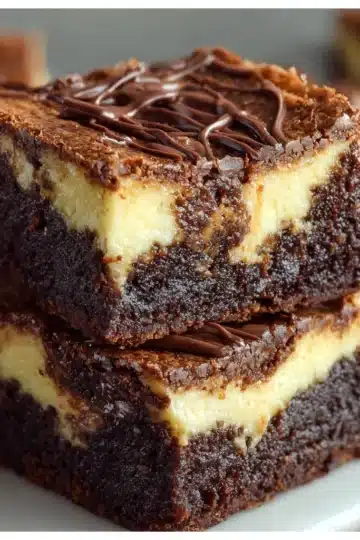 Cheesecake brownies with rich chocolate layers and creamy cheesecake swirls sliced into squares