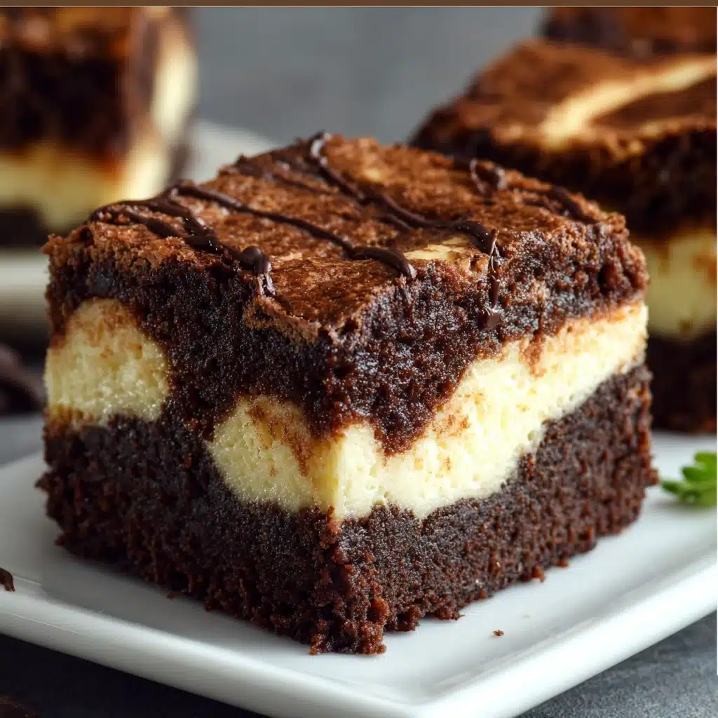 Cheesecake brownies with rich chocolate layers and creamy cheesecake swirls sliced into squares