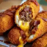 Deep-Fried Ranch Bacon Cheeseburger Corn Dogs with crispy golden coating
