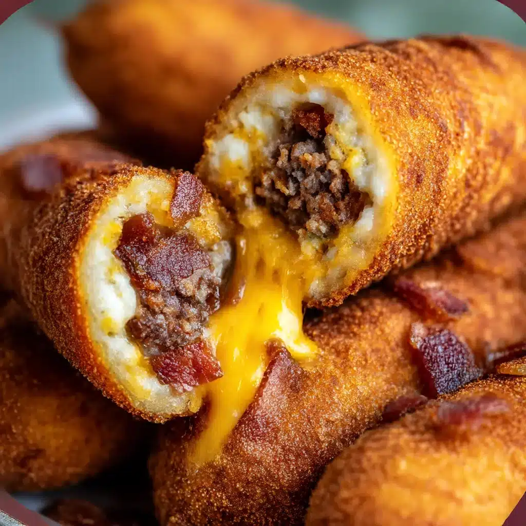 Deep-Fried Ranch Bacon Cheeseburger Corn Dogs with crispy golden coating