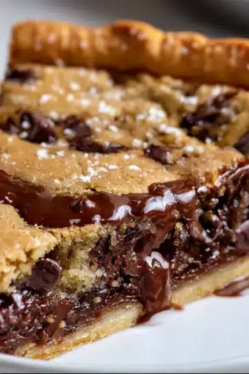 Easy Chocolate Chip Cookie Pie with gooey center and crisp golden crust