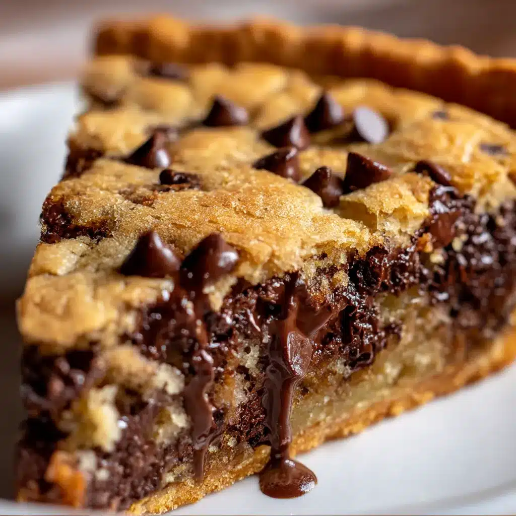 Easy Chocolate Chip Cookie Pie with gooey center and crisp golden crust