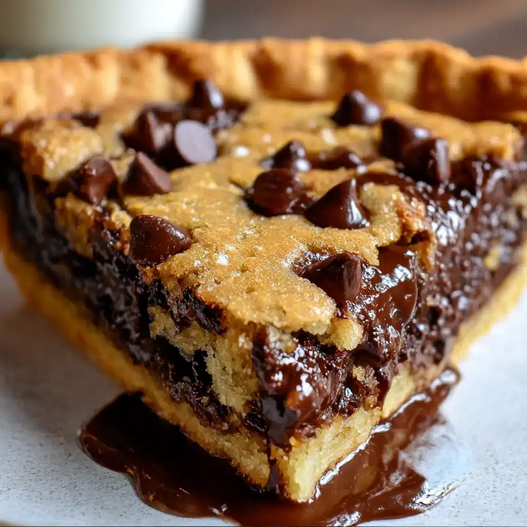 Easy Chocolate Chip Cookie Pie with gooey center and crisp golden crust