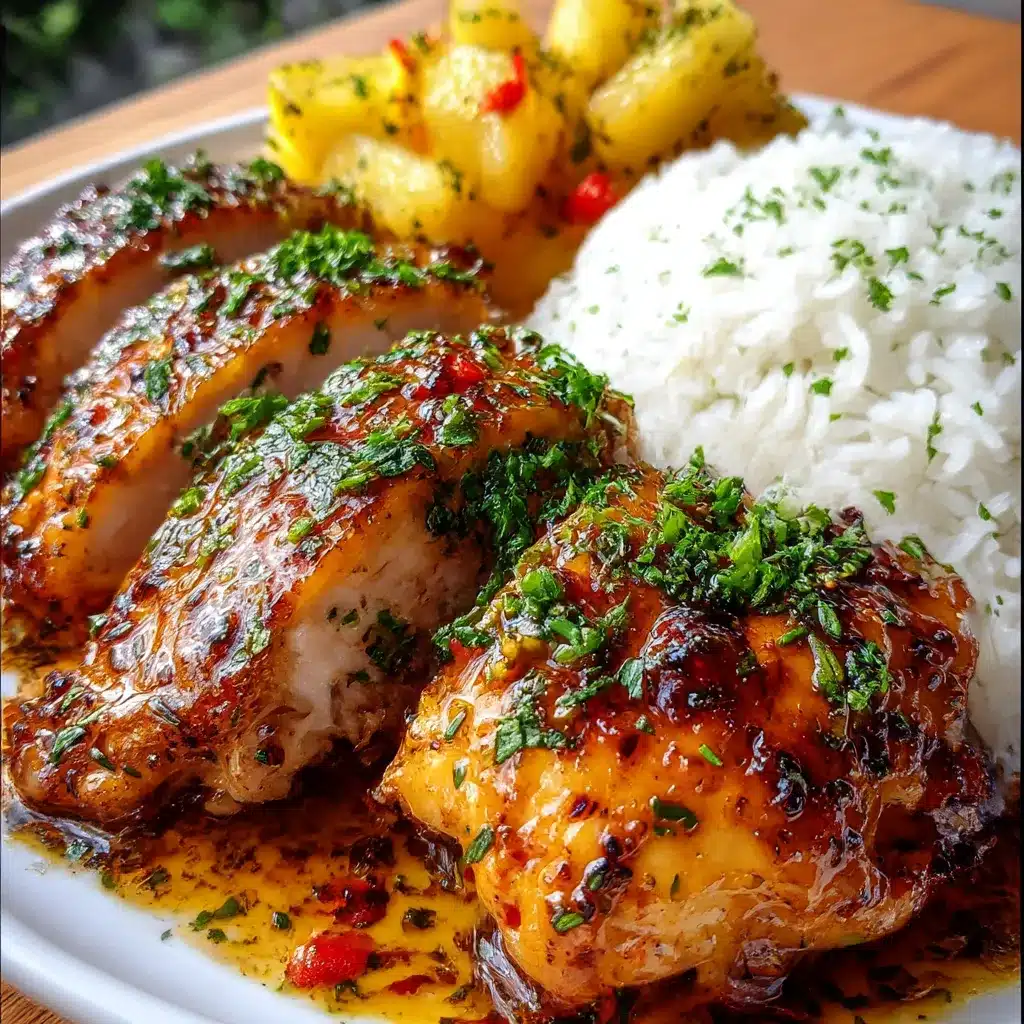 Hawaiian Chicken with pineapple and bell peppers in a sticky teriyaki sauce