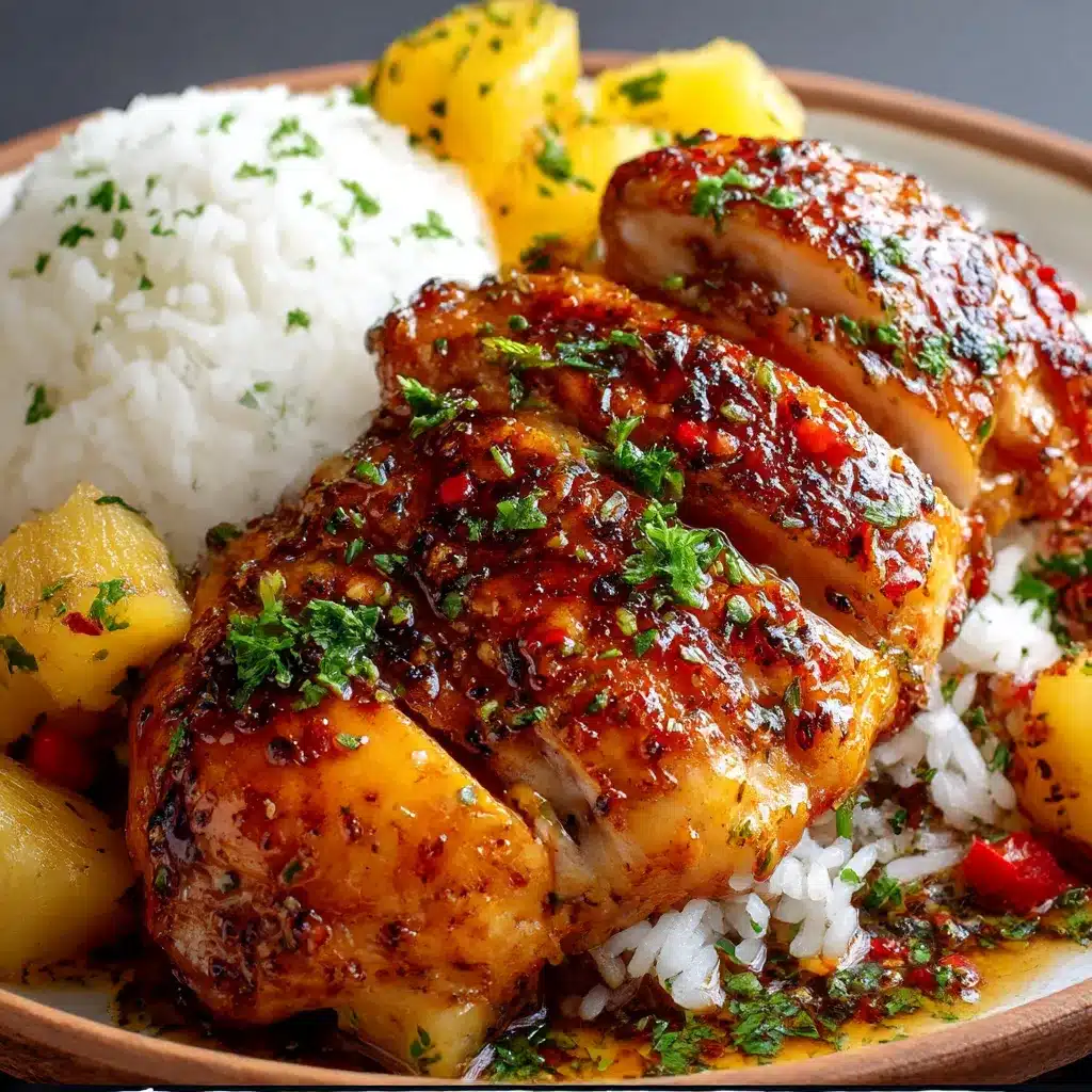 Hawaiian Chicken with pineapple and bell peppers in a sticky teriyaki sauce