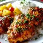 Hawaiian Chicken with pineapple and bell peppers in a sticky teriyaki sauce