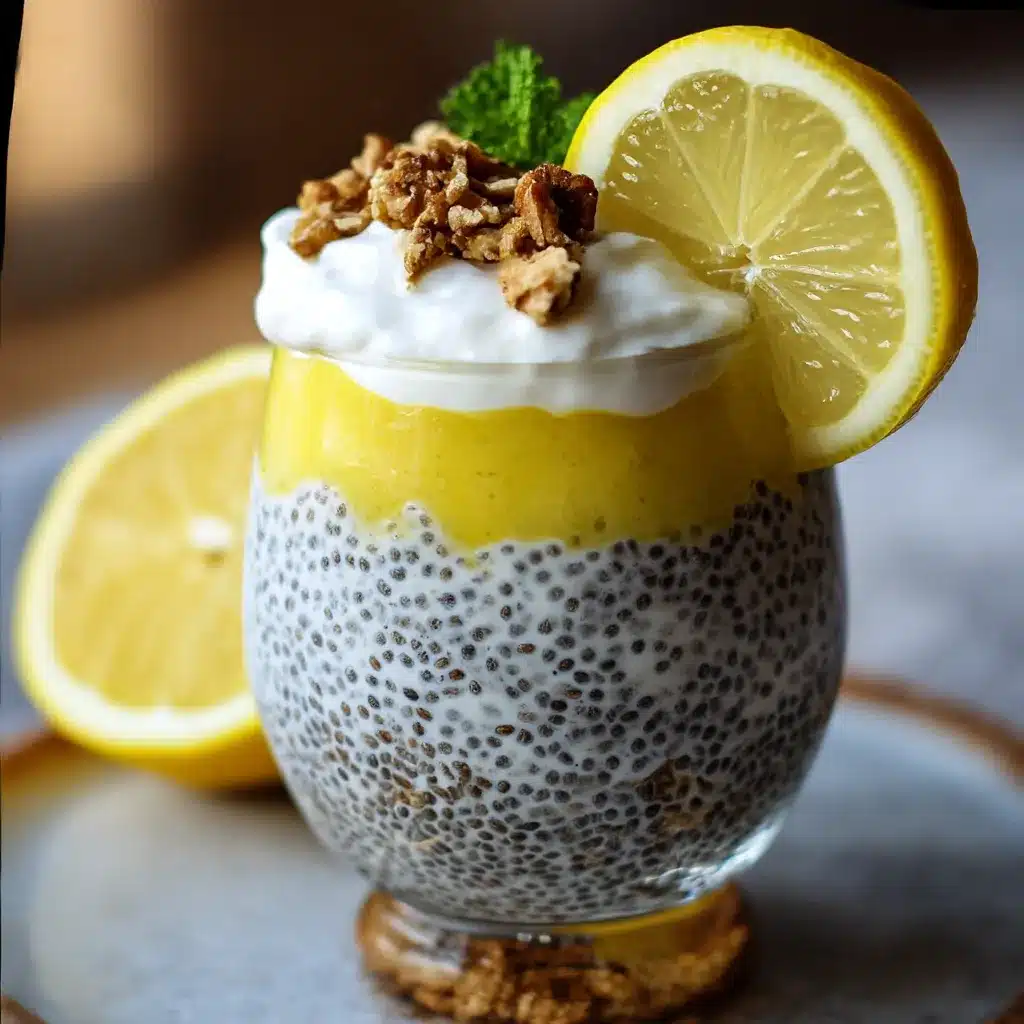 Lemon Chia Seed Parfait with Fresh Berries and Granola in Glass Jar