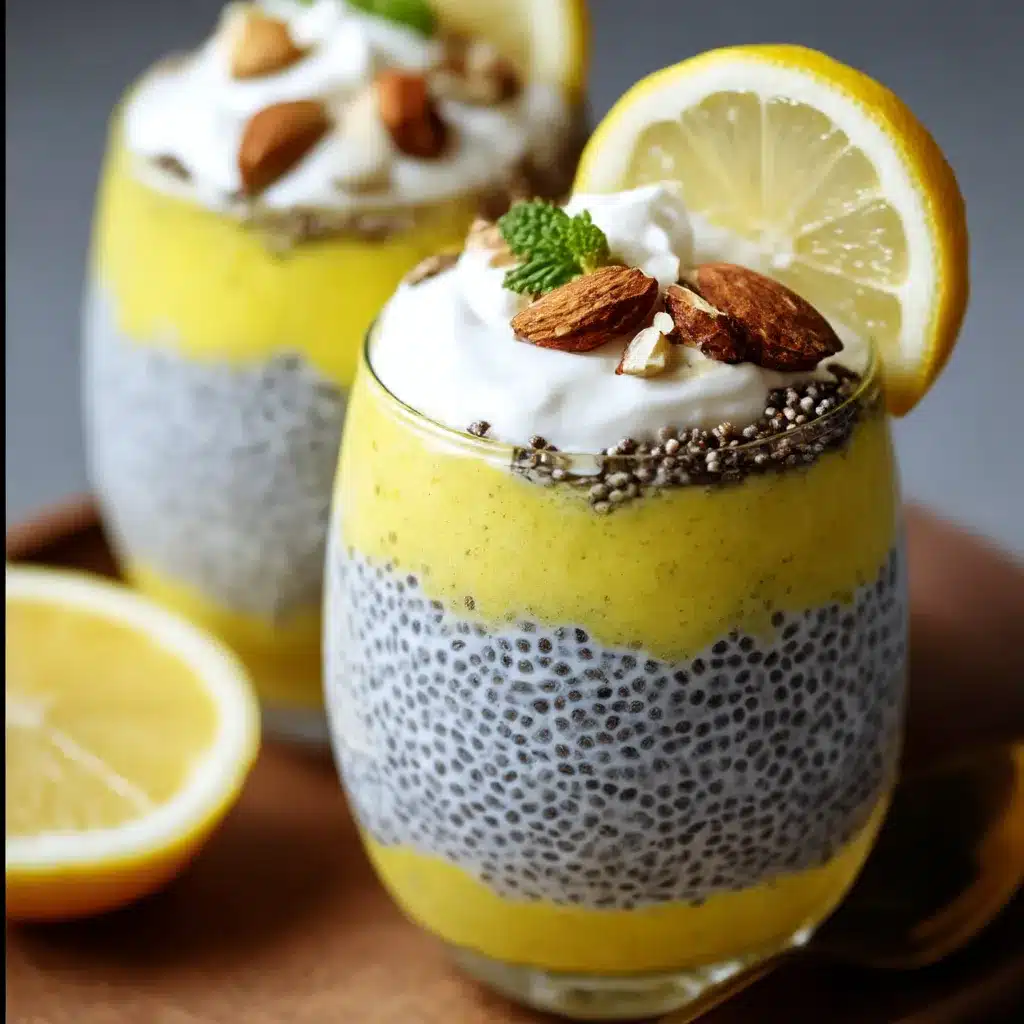 Lemon Chia Seed Parfait with Fresh Berries and Granola in Glass Jar