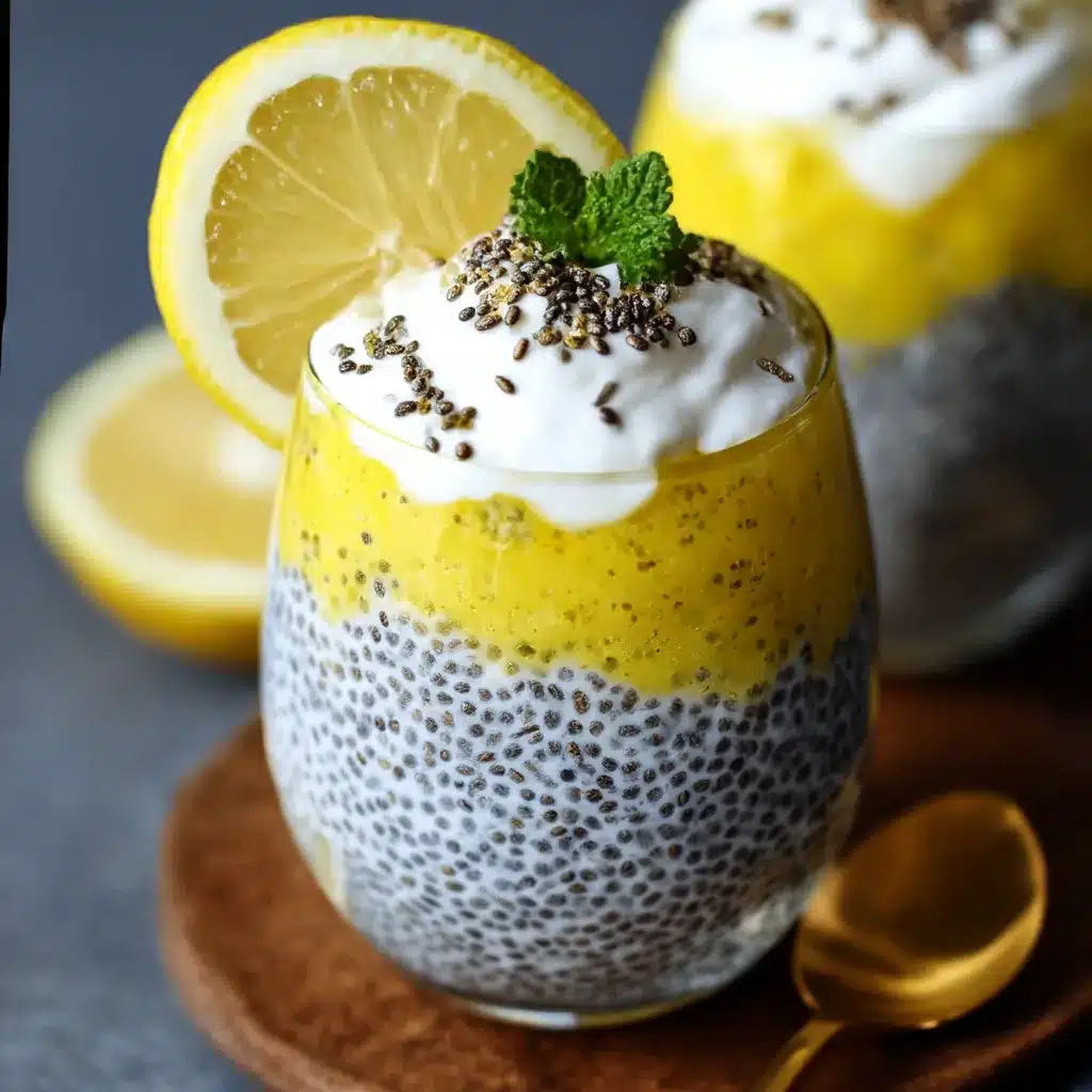 Lemon Chia Seed Parfait with Fresh Berries and Granola in Glass Jar