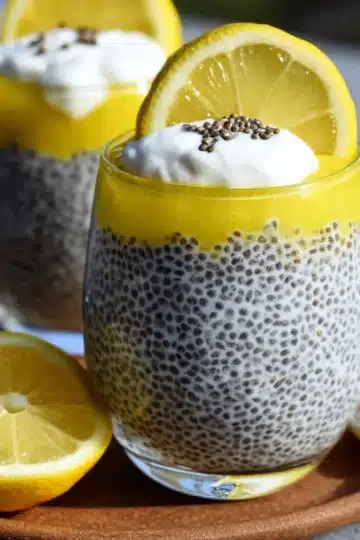 Lemon Chia Seed Parfait with Fresh Berries and Granola in Glass Jar