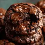 Magic Brownie Cookies with crackled tops and fudgy chocolate centers on a baking tray