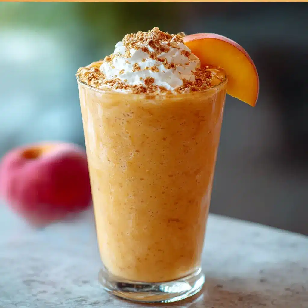 Smooth peach cobbler smoothie in glasses with cinnamon sprinkle