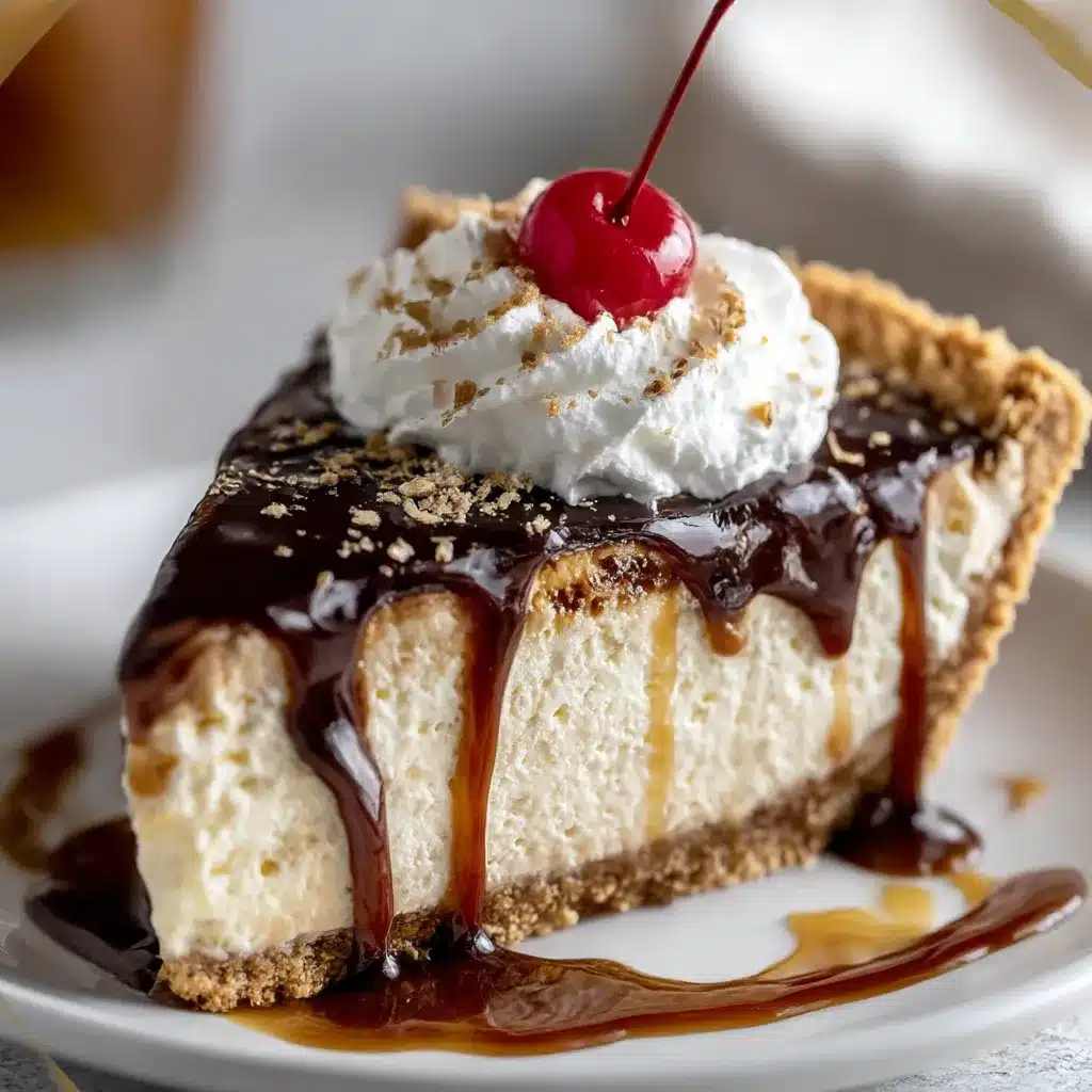 Root Beer Float Pie with whipped cream and maraschino cherries in a graham cracker crust