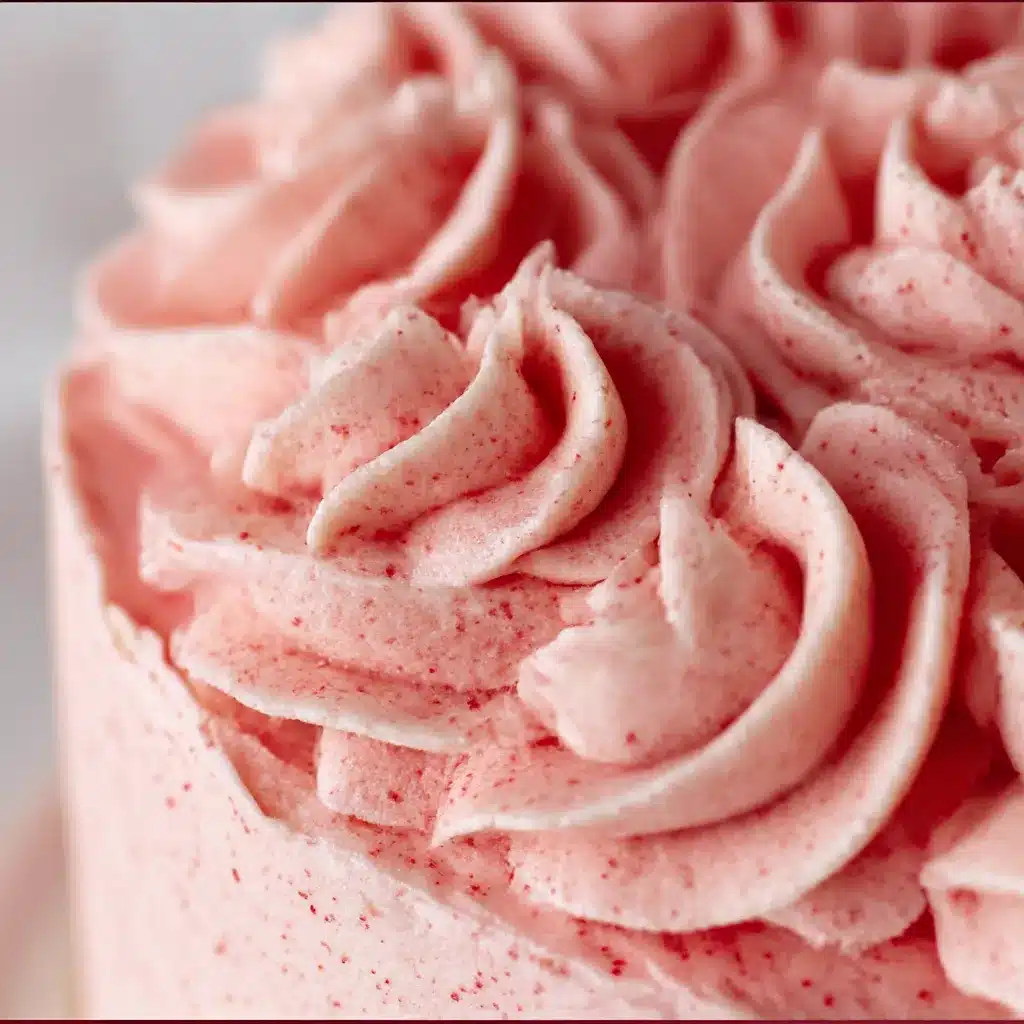 Strawberry Buttercream Icing swirled on cupcakes with a light pink, fluffy texture.