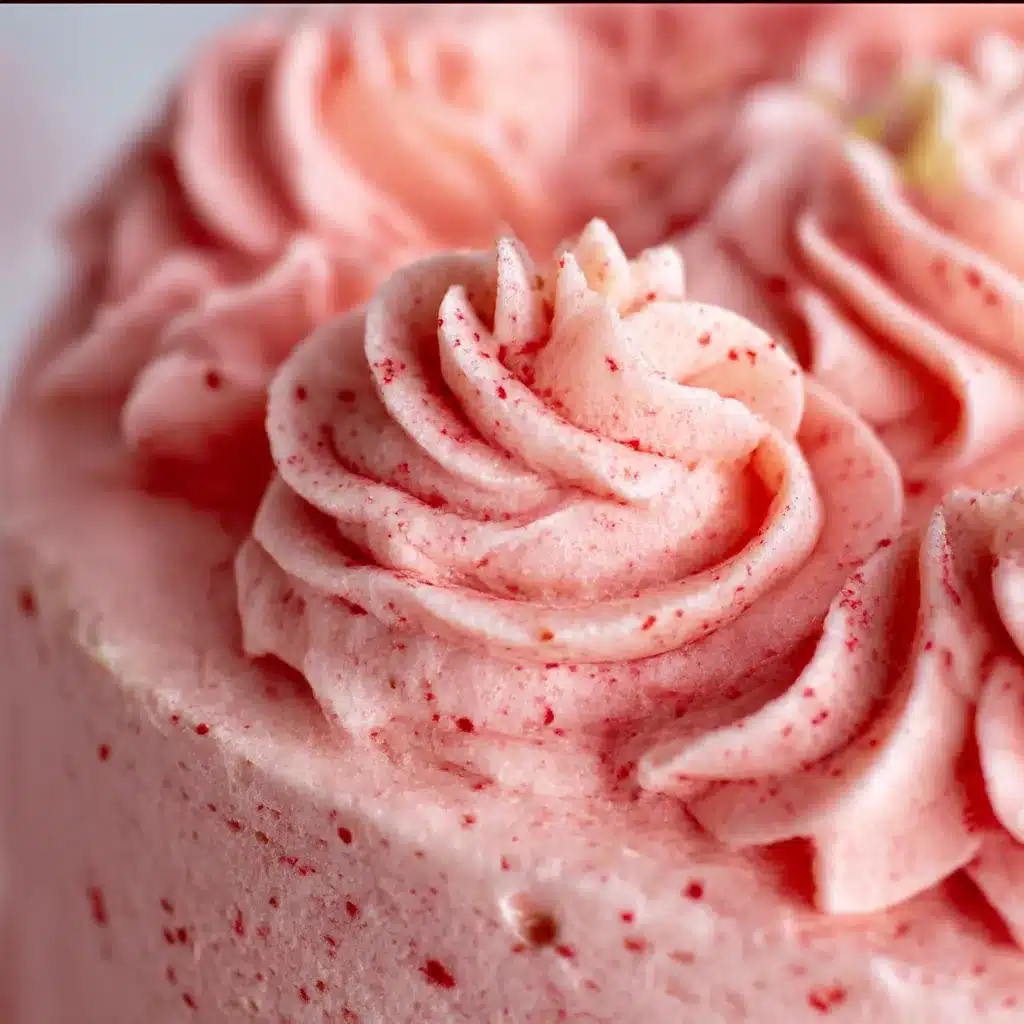 Strawberry Buttercream Icing swirled on cupcakes with a light pink, fluffy texture.