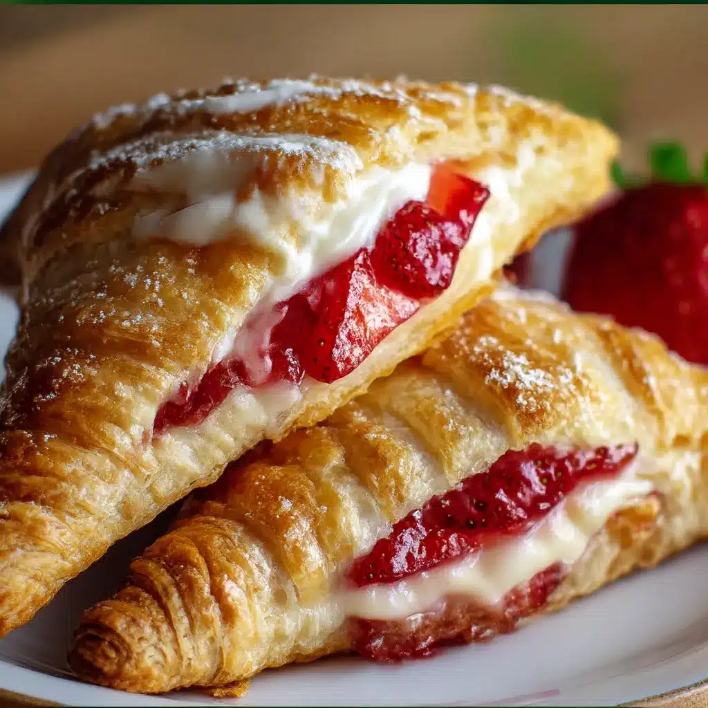 Strawberry Cheesecake Turnovers — golden puff pastry triangles with strawberry cheesecake filling
