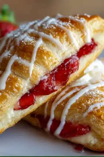Strawberry Cheesecake Turnovers — golden puff pastry triangles with strawberry cheesecake filling