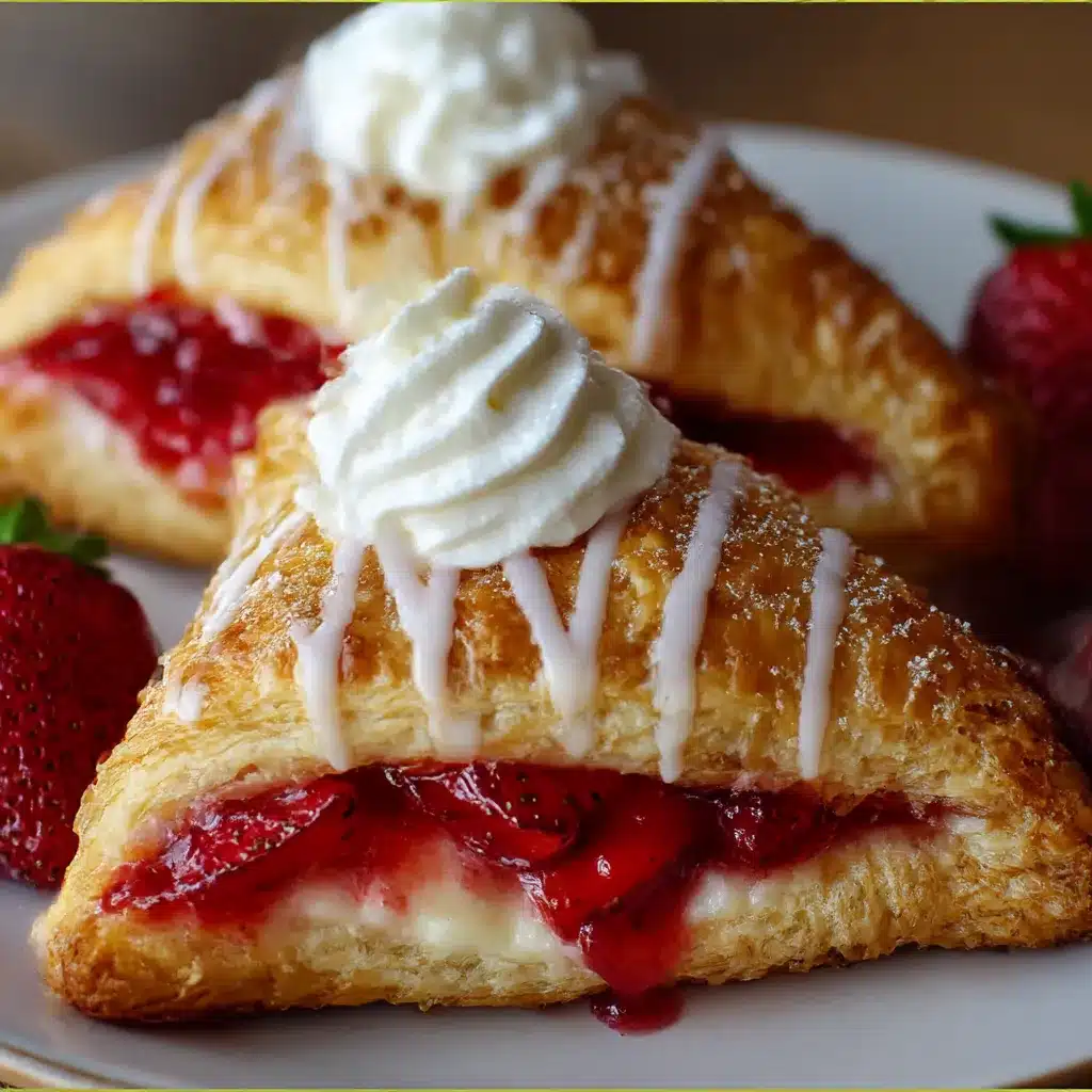 Strawberry Cheesecake Turnovers — golden puff pastry triangles with strawberry cheesecake filling