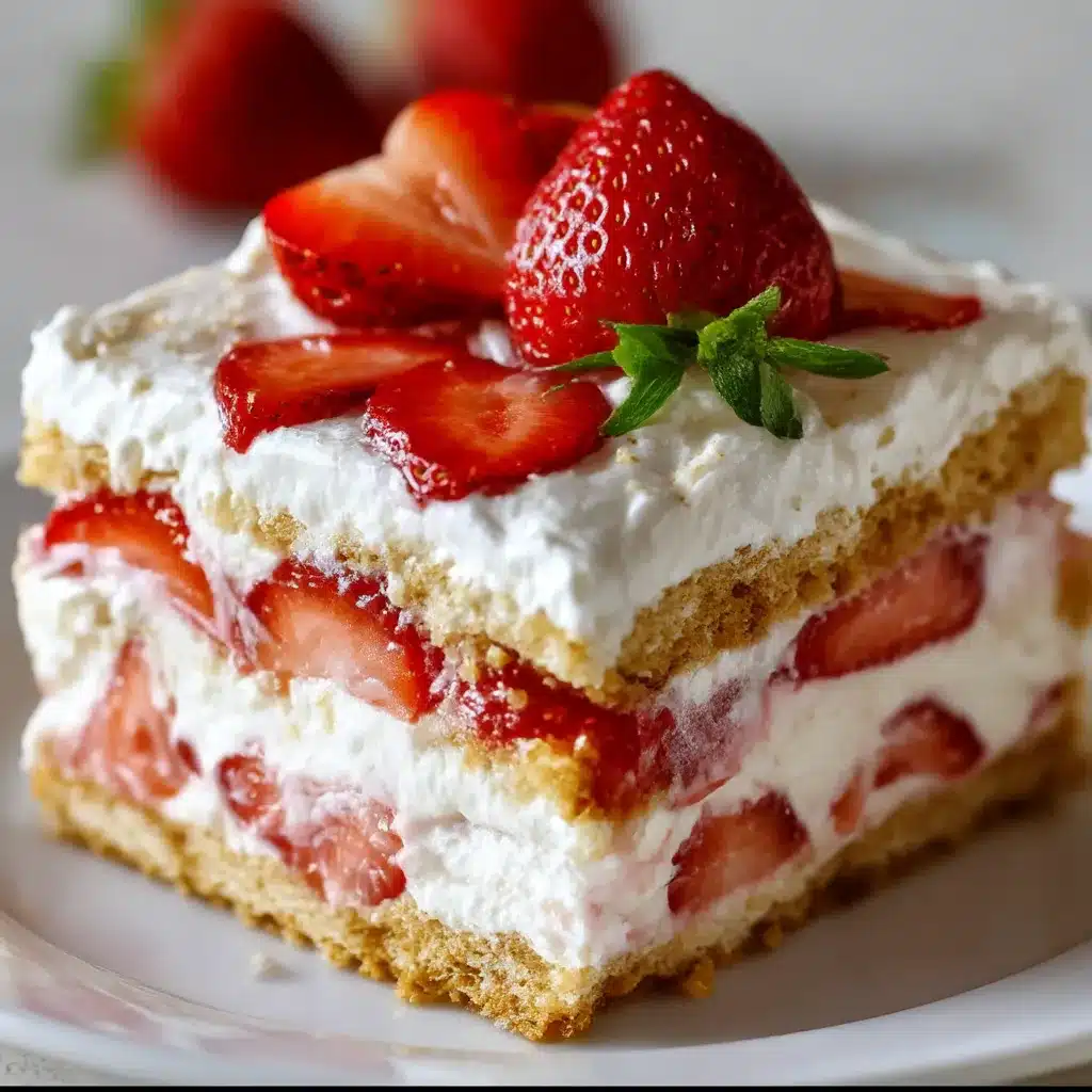 Strawberry Cream Cheese Icebox Cake with layers of fresh strawberries and graham crackers