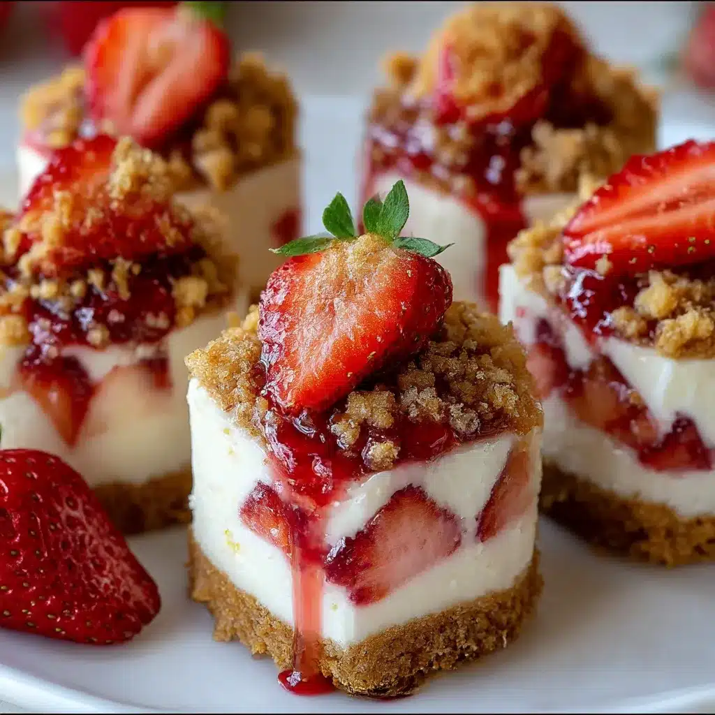 Strawberry Crunch Cheesecake Bites with creamy cheesecake filling and crunchy strawberry topping