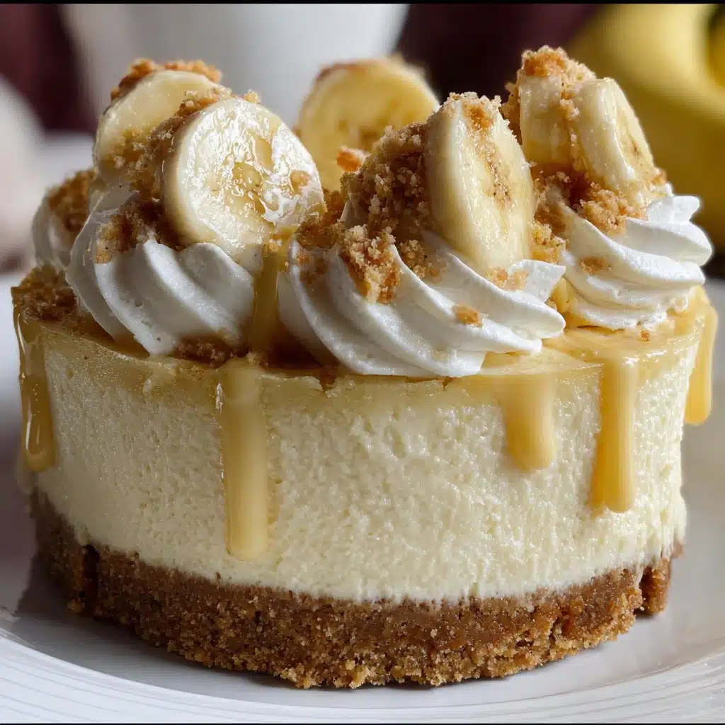 Creamy Banana Cream Cheesecake with whipped topping and fresh banana slices