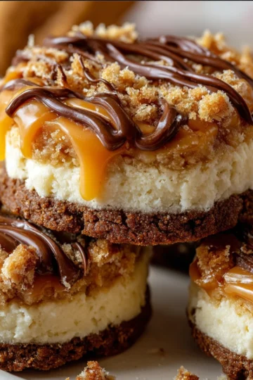 Caramel Cheesecake Cookies – soft, chewy cookies with creamy cheesecake center and caramel drizzle