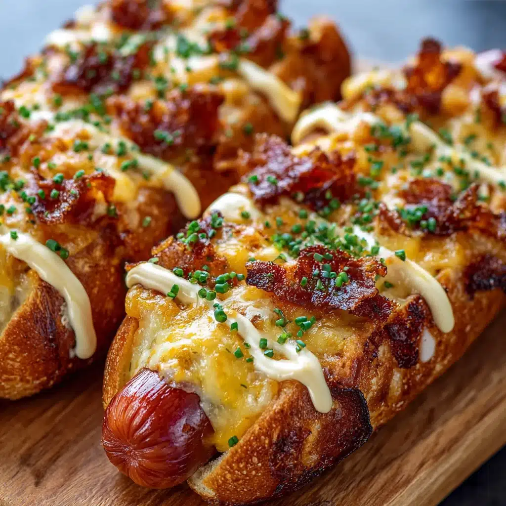 Crispy Cheesy Hotdogs Bake with golden dough and melted cheddar and mozzarella cheese