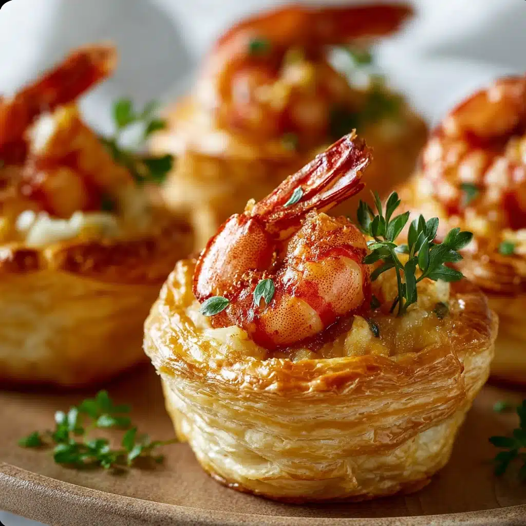 Golden lobster puff pastry cups with creamy lobster filling