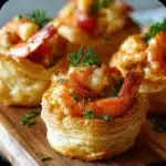 Golden lobster puff pastry cups with creamy lobster filling