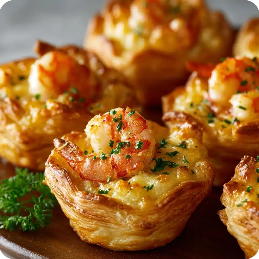 Golden lobster puff pastry cups with creamy lobster filling