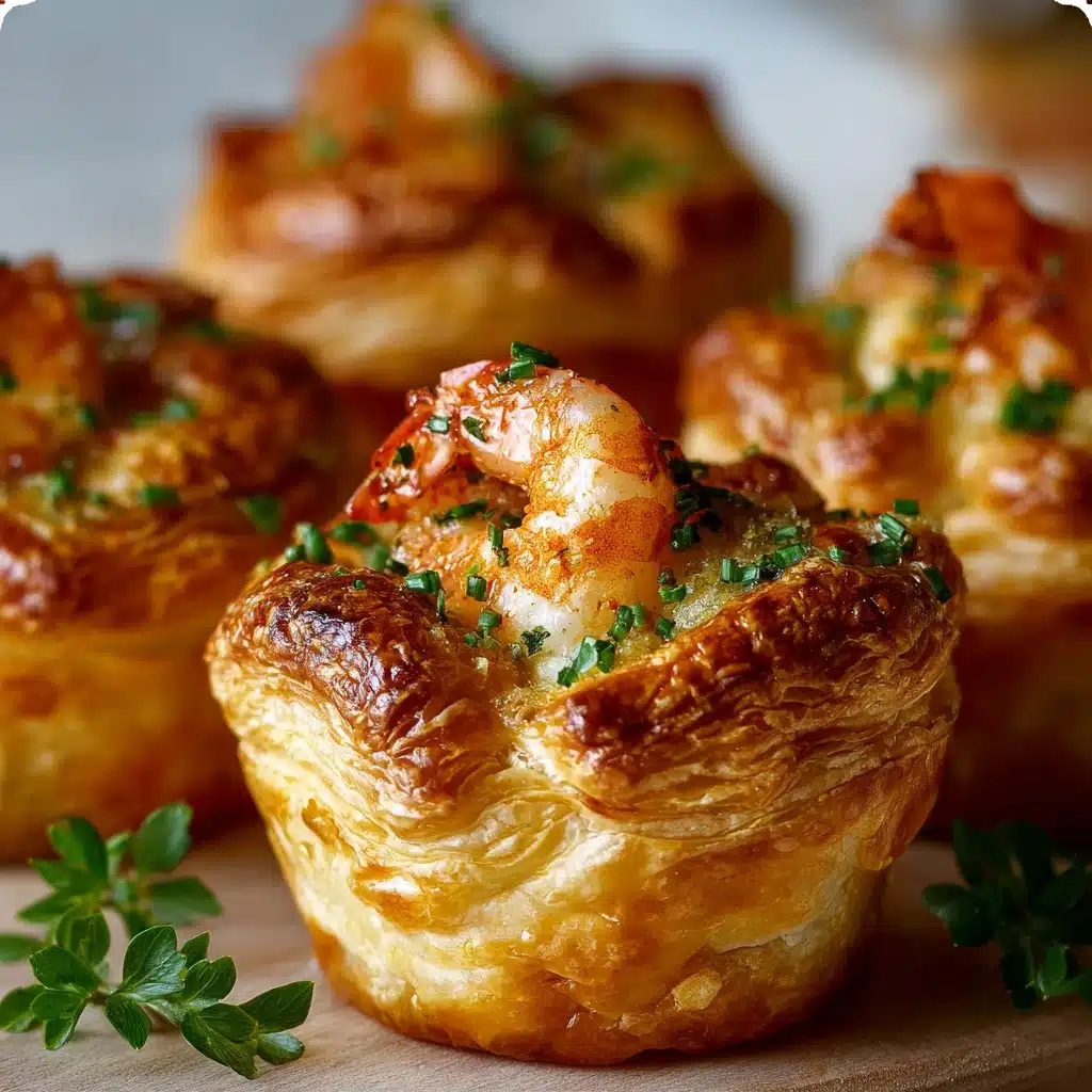 Golden lobster puff pastry cups with creamy lobster filling