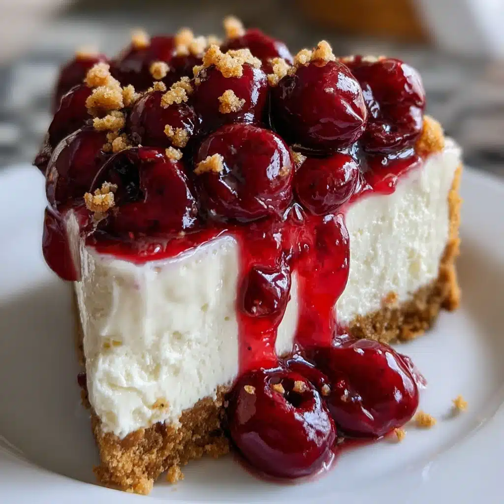 No-Bake Cherry Cheesecake with graham crust and cherry topping