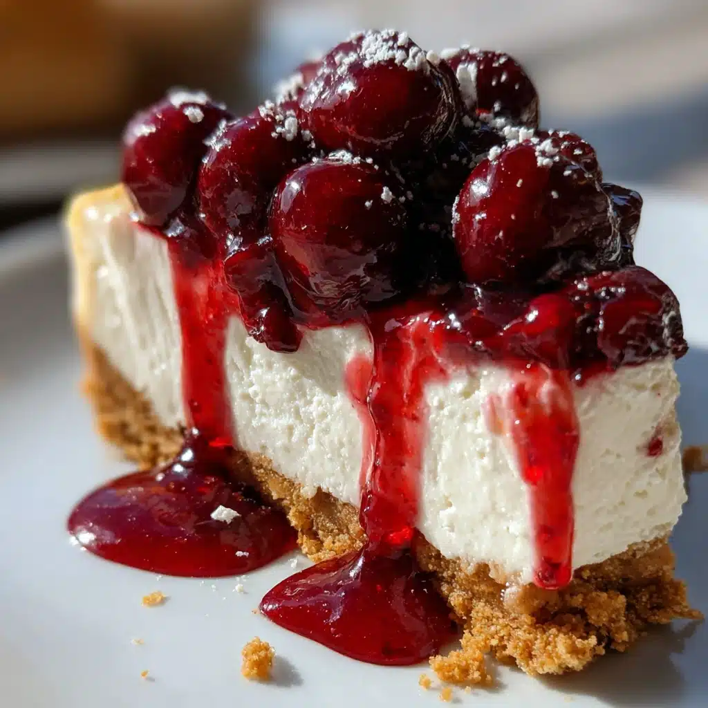 No-Bake Cherry Cheesecake with graham crust and cherry topping
