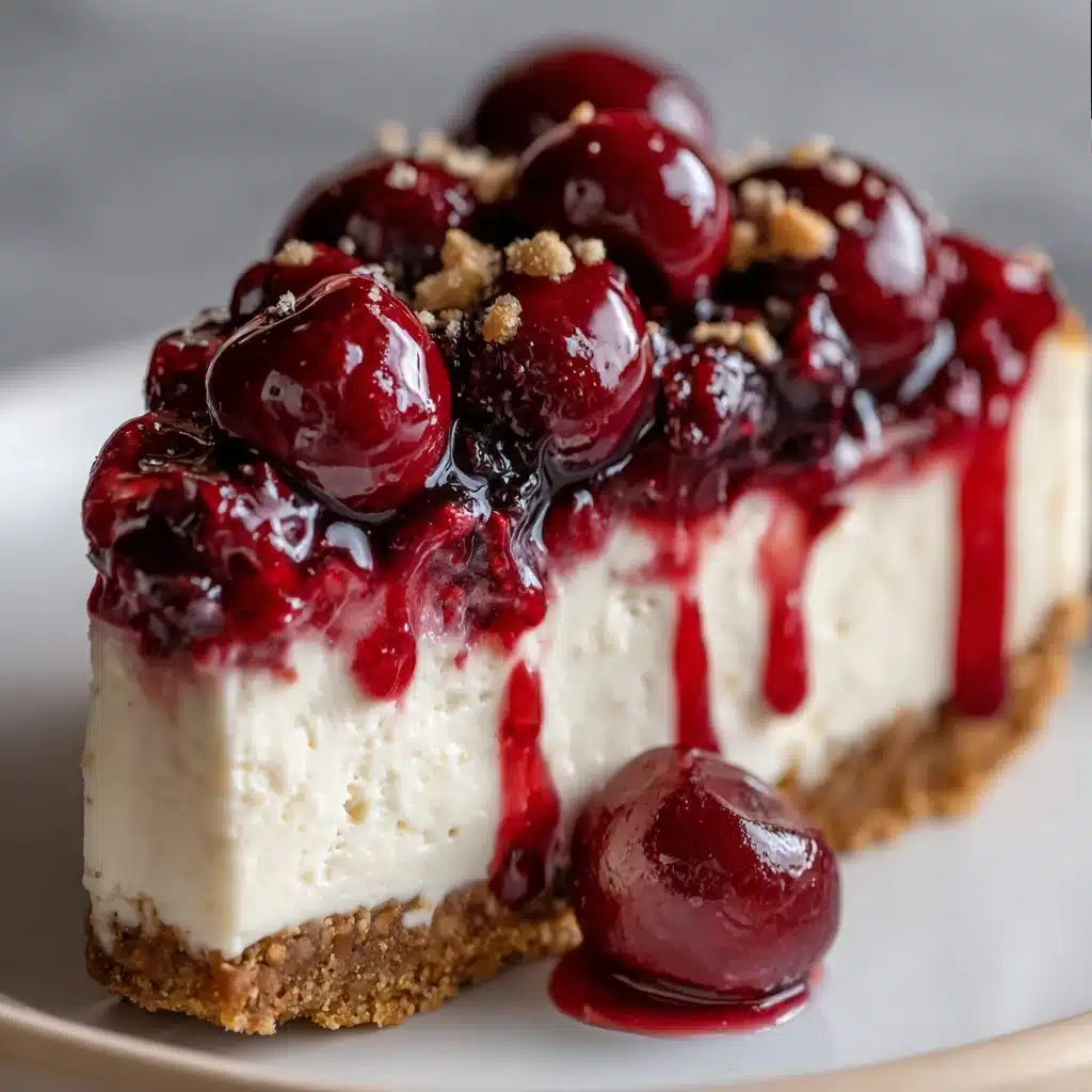 No-Bake Cherry Cheesecake with graham crust and cherry topping