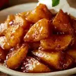 Slow cooker filled with warm cinnamon-spiced Cracker Barrel-style fried apples