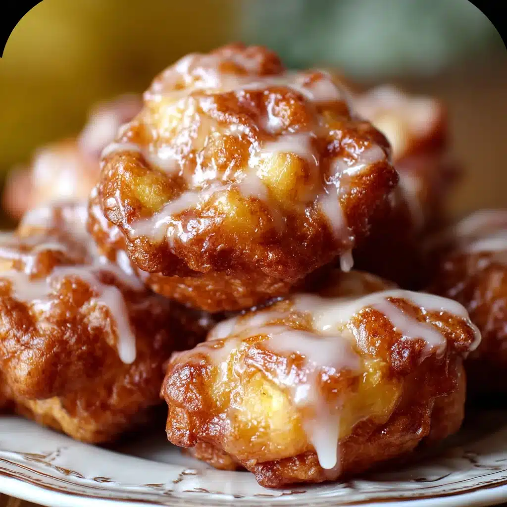 Warm baked apple fritters with vanilla glaze on a cooling rack