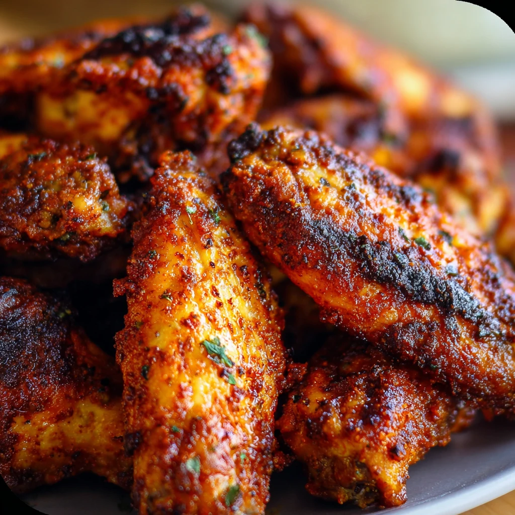 Crispy baked chicken wings on a wire rack, golden brown and crunchy